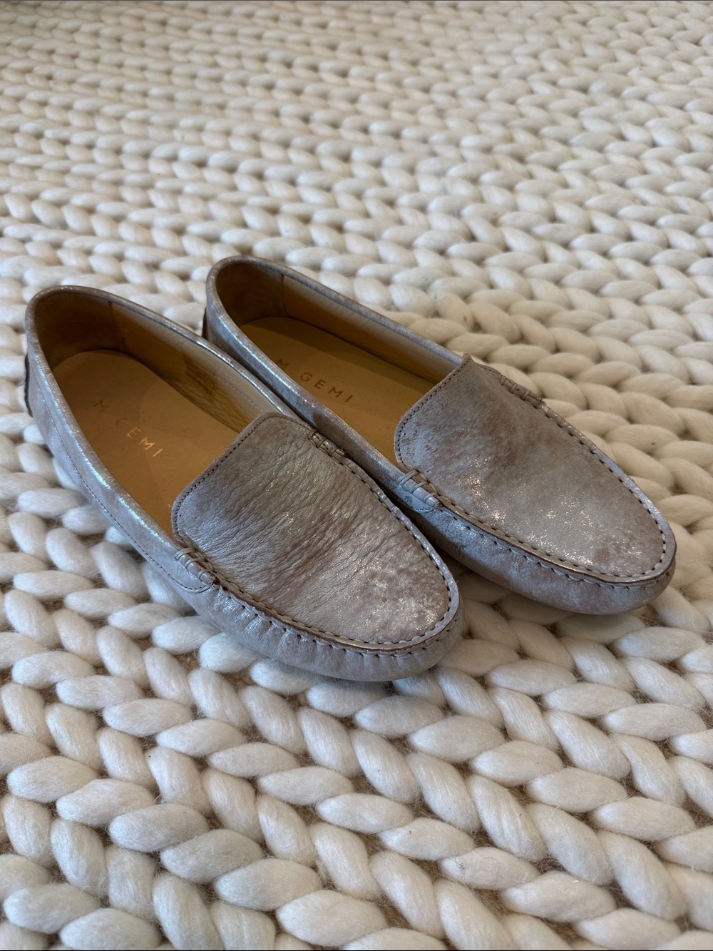 M. Gemi Metallic Silver Penny Loafers